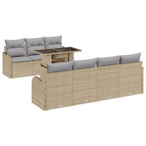 vidaXL Havesofa S&aelig;t med pude med opbevaring 8 pcs Beige Poly Rattan