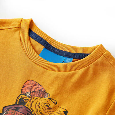 Langærmet T-shirt til børn str. 92 okkergul