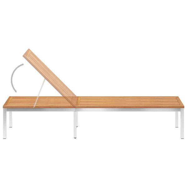 vidaXL liggestol med hynde massivt teaktr&aelig; og rustfrit st&aring;l