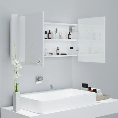 vidaXL badeværelsesskab m. spejl+LED-lys 90x12x45 akryl hvid højglans