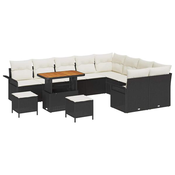 vidaXL Havesofa Sæt 12 pcs Sort polyrattan