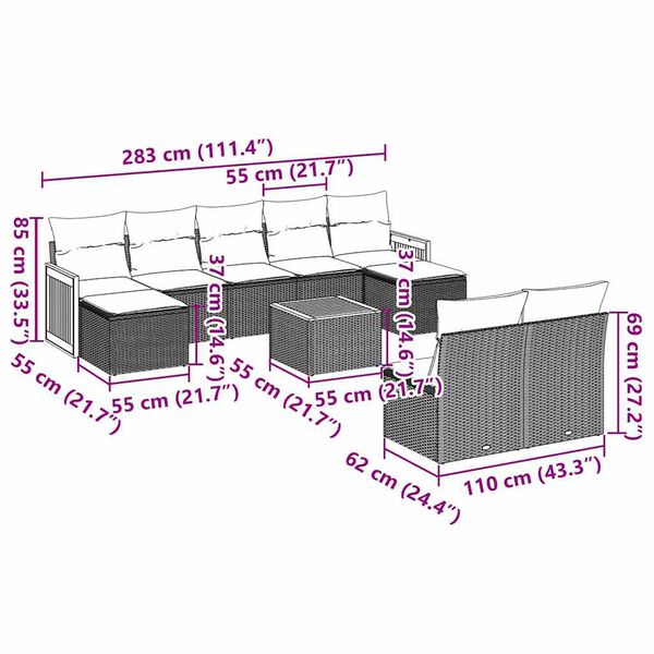 vidaXL sofas&aelig;t til haven 10 dele med hynder polyrattan sort