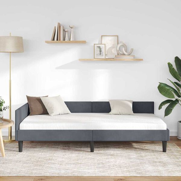 vidaXL Hjørnesengramme med hovedgærde Mørkegrå 90 cm x 200 cm Fløjl