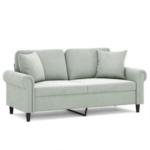 vidaXL 2-personers sofa med pyntepuder 140 cm velour lysegr&aring;