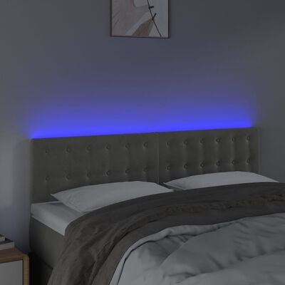 vidaXL sengegavl med LED-lys 144x5x78/88 cm fløjl lysegrå