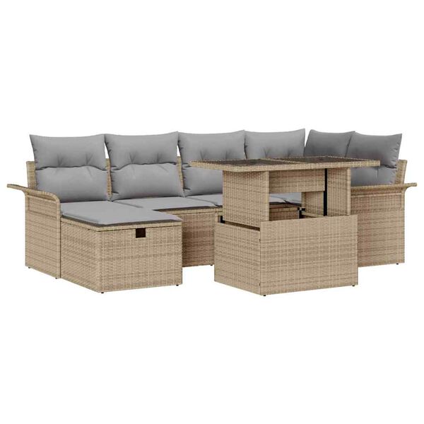 vidaXL Havesofa S&aelig;t med pude med opbevaring 7 pcs Beige Poly rattan
