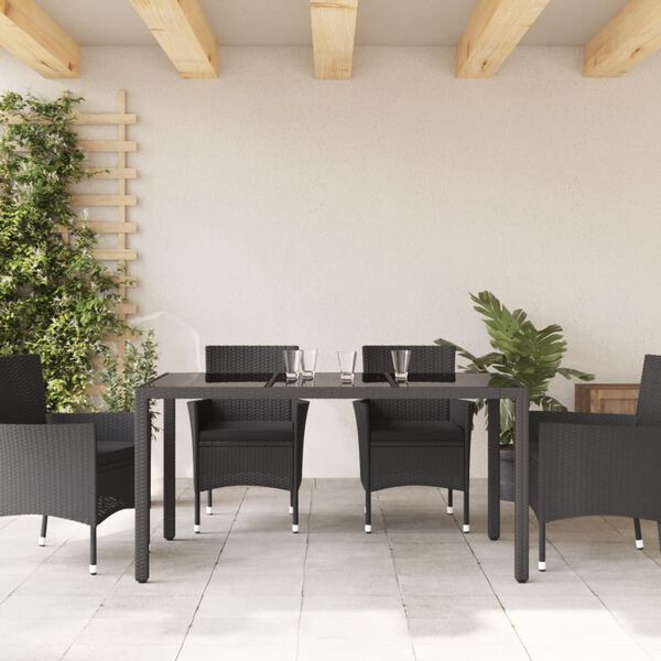 vidaXL havebord med glastop 150x90x75 cm polyrattan sort