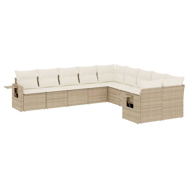 vidaXL sofasæt til haven 10 dele med hynder polyrattan beige
