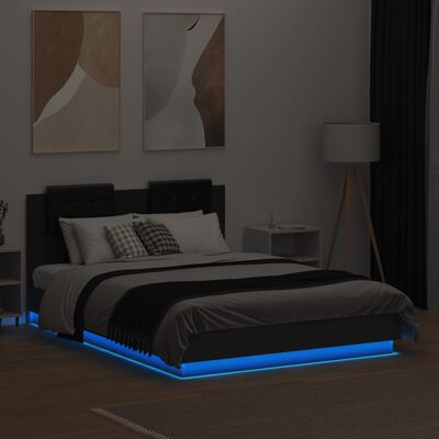 vidaXL sengeramme med sengegavl og LED-lys 120x190 cm sort