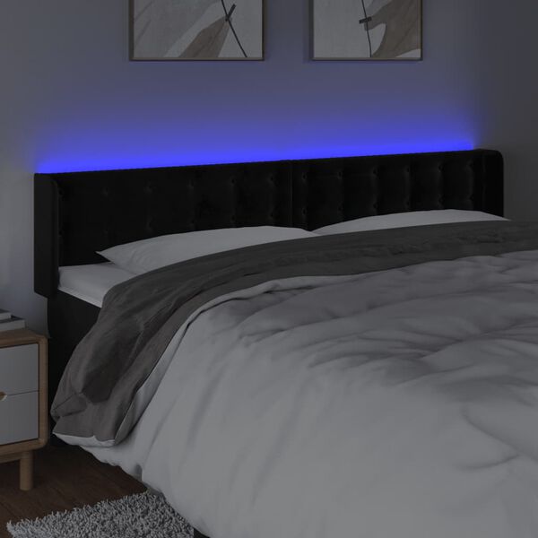 vidaXL sengegavl med LED-lys 163x16x78/88 cm fl&oslash;jl sort