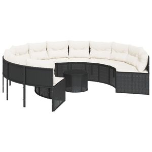 vidaXL havesofa med bord og hynder rund polyrattan sort