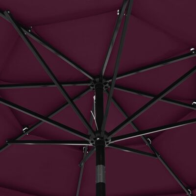 vidaXL parasol med aluminiumsstang i 3 niveauer 3 m bordeaux