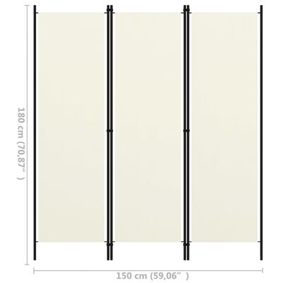 vidaXL 3-panels rumdeler 150 x 180 cm hvid