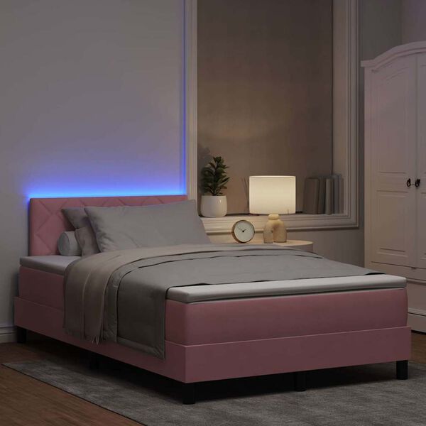 vidaXL LED Box Spring Bed med madras Lyser&oslash;d 120 x 190 cm Fl&oslash;jl