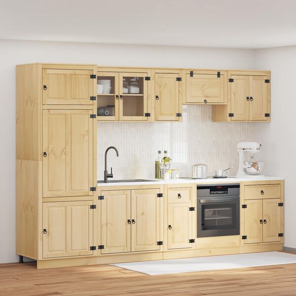 vidaXL Kabinet med skuffe SKI 9 pcs HonningBrun Massiv fyrretr&aelig;