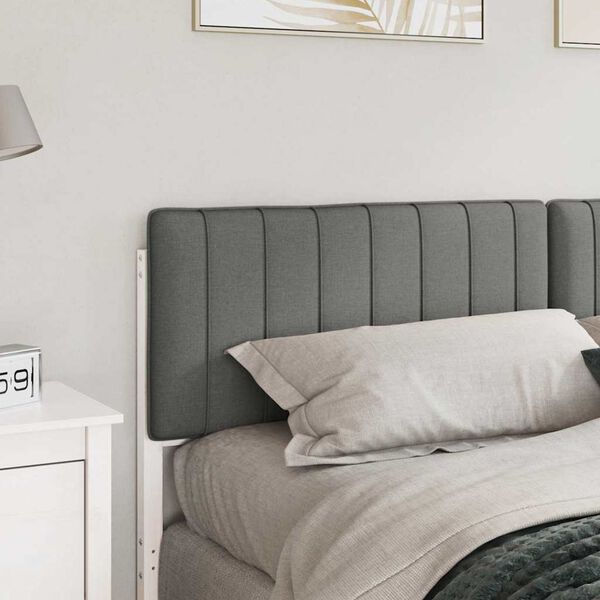 vidaXL Polstret sengegavl Hvid og Lys Gr&aring; 200 cm Massiv fyrretr&aelig;