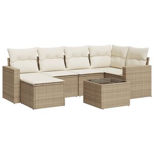 vidaXL sofas&aelig;t til haven 7 dele med hynder polyrattan beige