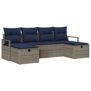 vidaXL Sofa S&aelig;t med pude 6 pcs Gr&aring; og Marinebl&aring; polyrattan