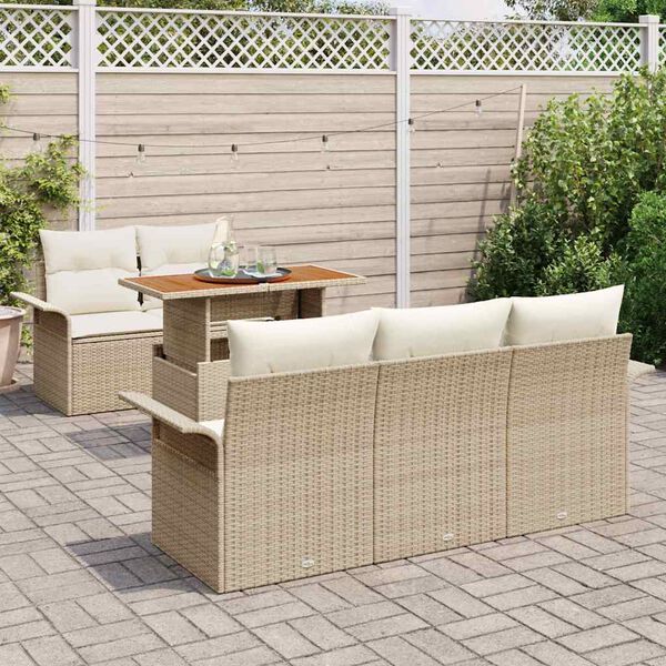 vidaXL Havesofa S&aelig;t med opbevaring 6 pcs Beige Poly rattan