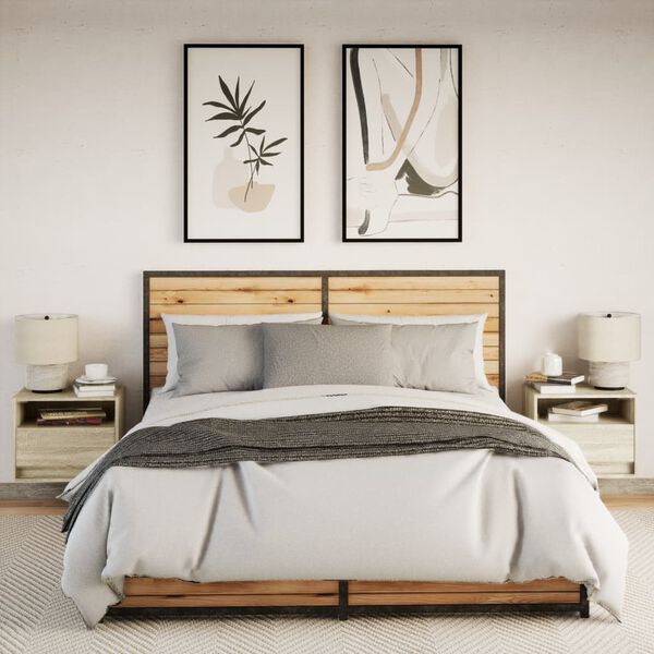 vidaXL v&aelig;gh&aelig;ngte sengeborde 2 stk. med LED-lys sonoma-eg