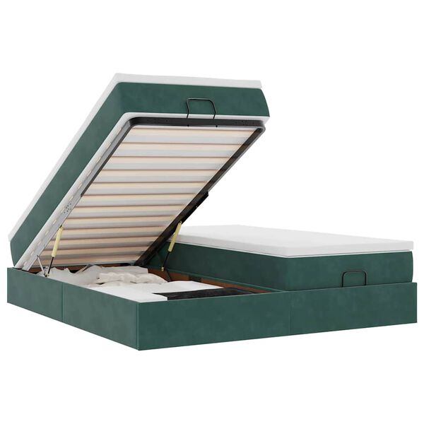 vidaXL osmannisk sengeramme med madrasser 160x200 cm fl&oslash;jl m&oslash;rkegr&oslash;n