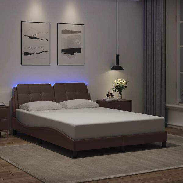 vidaXL sengeramme med LED uden madras Zadar 140x190 cm brun