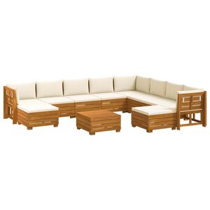 vidaXL Udend&oslash;rs sofagruppe med pude 11 Stk Brun Massivt Akacietr&aelig;