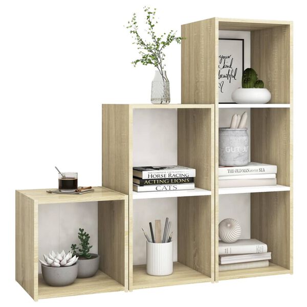 vidaXL tv-skabssæt 3 dele konstrueret træ hvid og sonoma eg