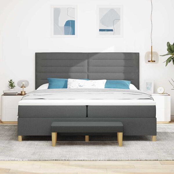 vidaXL Box spring seng med madras M&oslash;rkegr&aring; 200 x 200 cm Stof