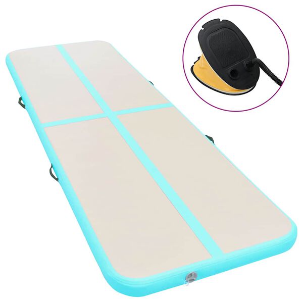 vidaXL oppustelig gymnastikm&aring;tte med pumpe 500 x 100 x 10 cm PVC gr&oslash;n