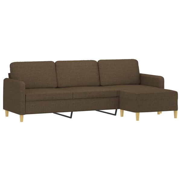 vidaXL 3-personers sofa med fodskammel 210 cm stof Brun