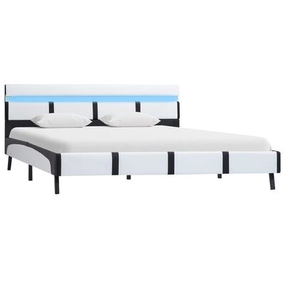 vidaXL sengestel med LED 140x200 cm kunstlæder sort og hvid