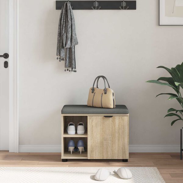 vidaXL Hallb&aelig;nk med pude Ensfarvet Sonoma eg 60 x 38 x 46 cm