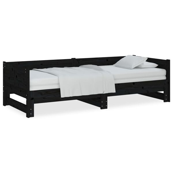 vidaXL daybed med udtr&aelig;k 2x(90x190) cm massivt fyrretr&aelig; sort