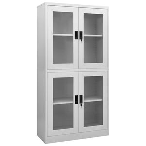 vidaXL kontorskab 90x40x180 cm st&aring;l og h&aelig;rdet glas lysegr&aring;