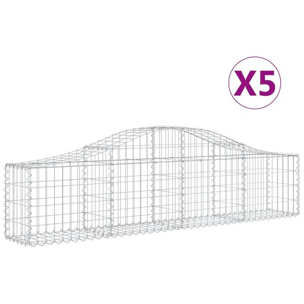 vidaXL buede gabionkurve 5 stk. 200x30x40/60 cm galvaniseret jern