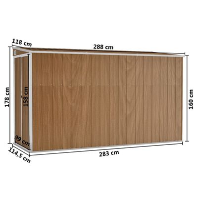 vidaXL vægmonteret haveskur 118x288x178 cm galvaniseret stål brun