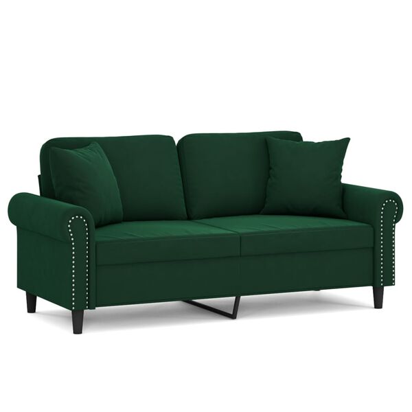 vidaXL 2-personers sofa med puder og hynder 140 cm velour m&oslash;rkegr&oslash;n