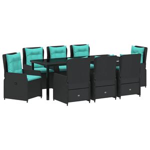 vidaXL Have Spisebordss&aelig;t 9 stk. Sort Poly rattan