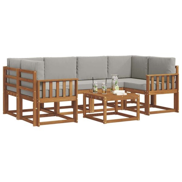 vidaXL Udend&oslash;rs sofagruppe med pude 7 pcs Naturlig og Lys Gr&aring;