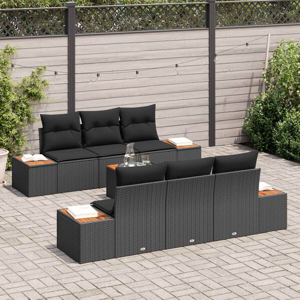 vidaXL Havesofa S&aelig;t med pude med opbevaring 7 pcs Sort Poly rattan