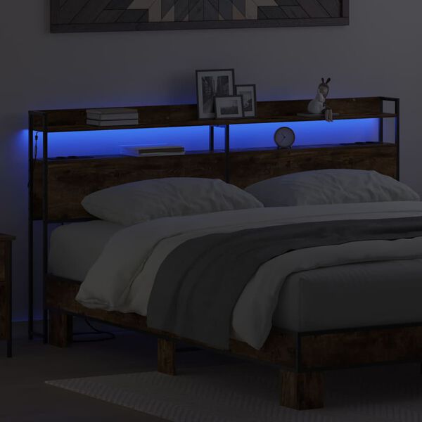 vidaXL Opbevaringshovedgavl med hylde R&oslash;get eg 180 cm Konstrueret tr&aelig;