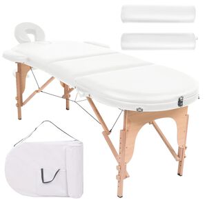 vidaXL foldbart massagebord m. 2 bolsterpuder 4 cm tyk oval hvid