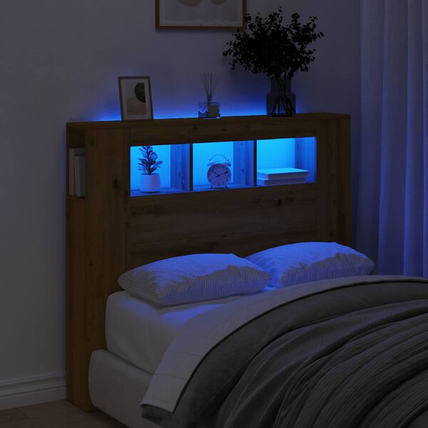 vidaXL sengegavl m. LED-lys 120x18,5x103,5 cm konstrueret tr&aelig; kunsteg