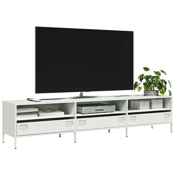 vidaXL tv-bord 202x39x43,5 cm koldvalset st&aring;l hvid