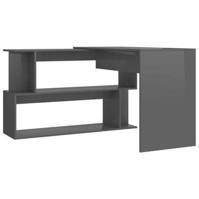 vidaXL skrivebord til hjørne200x50x76cm konstrueret træ grå højglans
