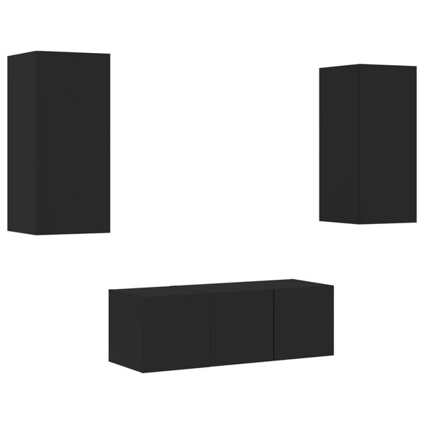 vidaXL tv-m&oslash;bel til v&aelig;g 4 dele med LED-lys konstrueret tr&aelig; sort