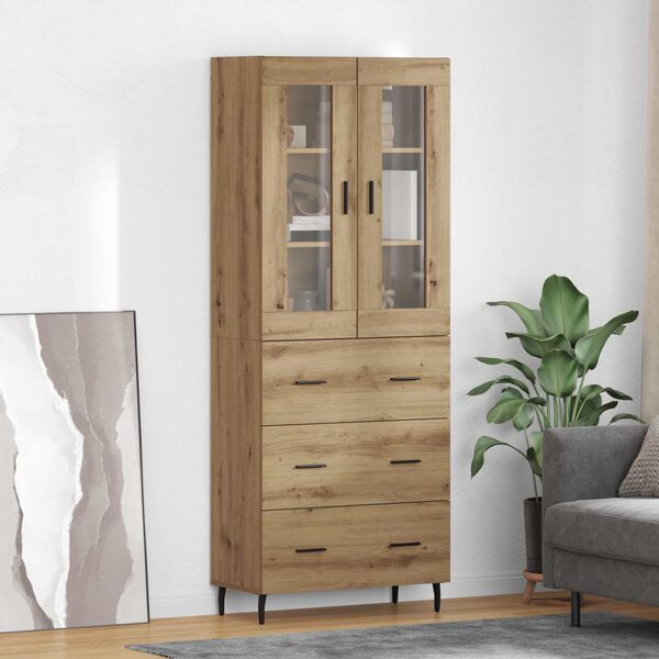 vidaXL Highboard med skuffe 2 pcs Artisan Egetr&aelig; Konstrueret tr&aelig;