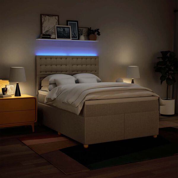 vidaXL kontinentalseng med madras 140x190 cm stof cremefarvet