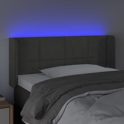 vidaXL sengegavl med LED-lys 103x16x78/88 cm fløjl mørkegrå